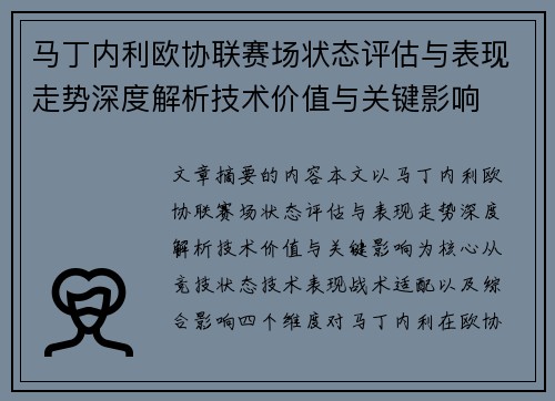 马丁内利欧协联赛场状态评估与表现走势深度解析技术价值与关键影响
